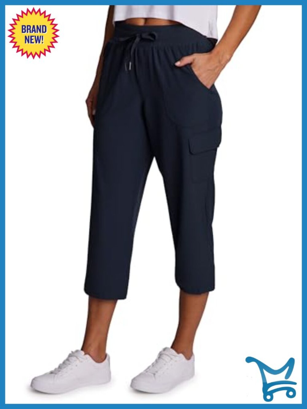 Womens Cargo Capri Pants Lightweight Quick Dry Drawstring Woven with Pockets